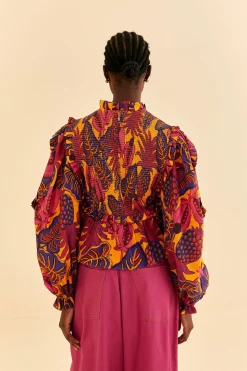 FARM Rio YELLOW FRUIT DREAM LONG SLEEVE BLOUSE