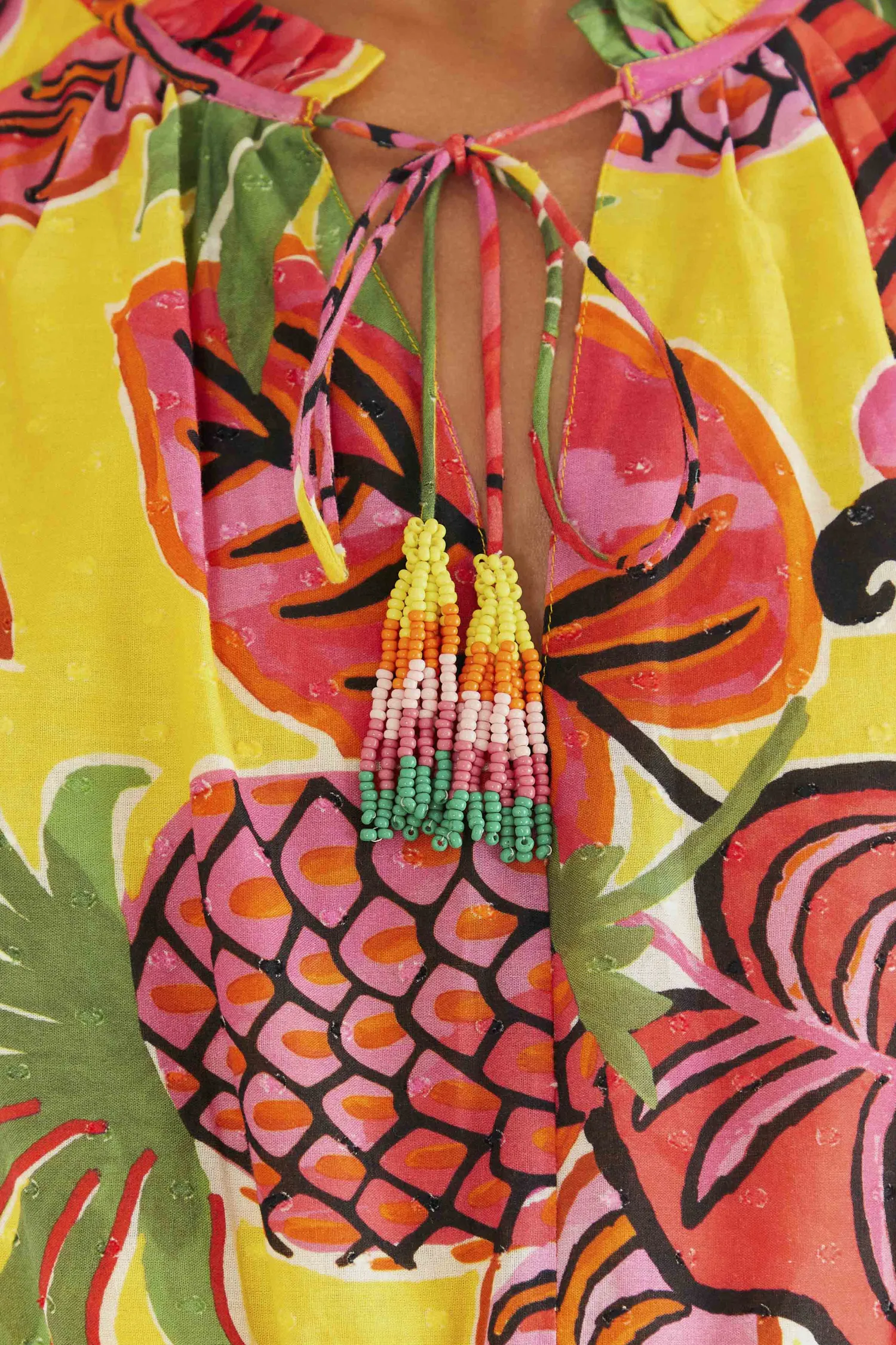 FARM Rio YELLOW FRUIT DREAM RUFFLE MINI DRESS