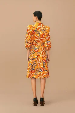FARM Rio YELLOW PALMS PARTY MIDI DRESS