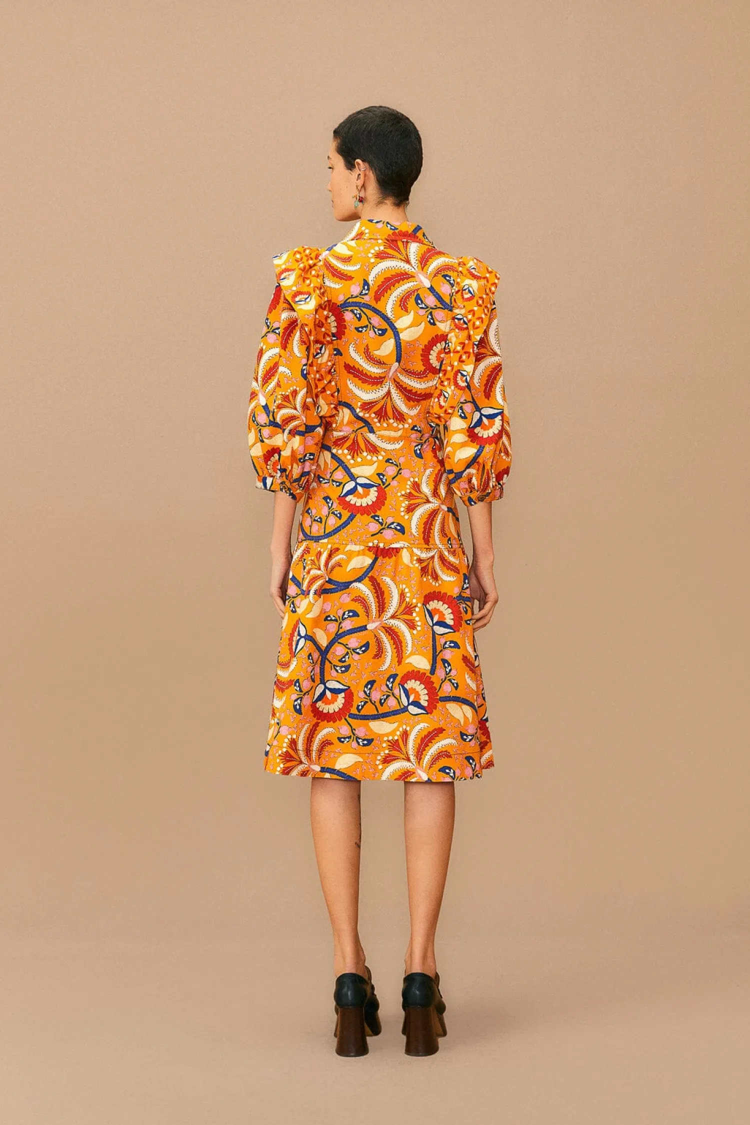 FARM Rio YELLOW PALMS PARTY MIDI DRESS