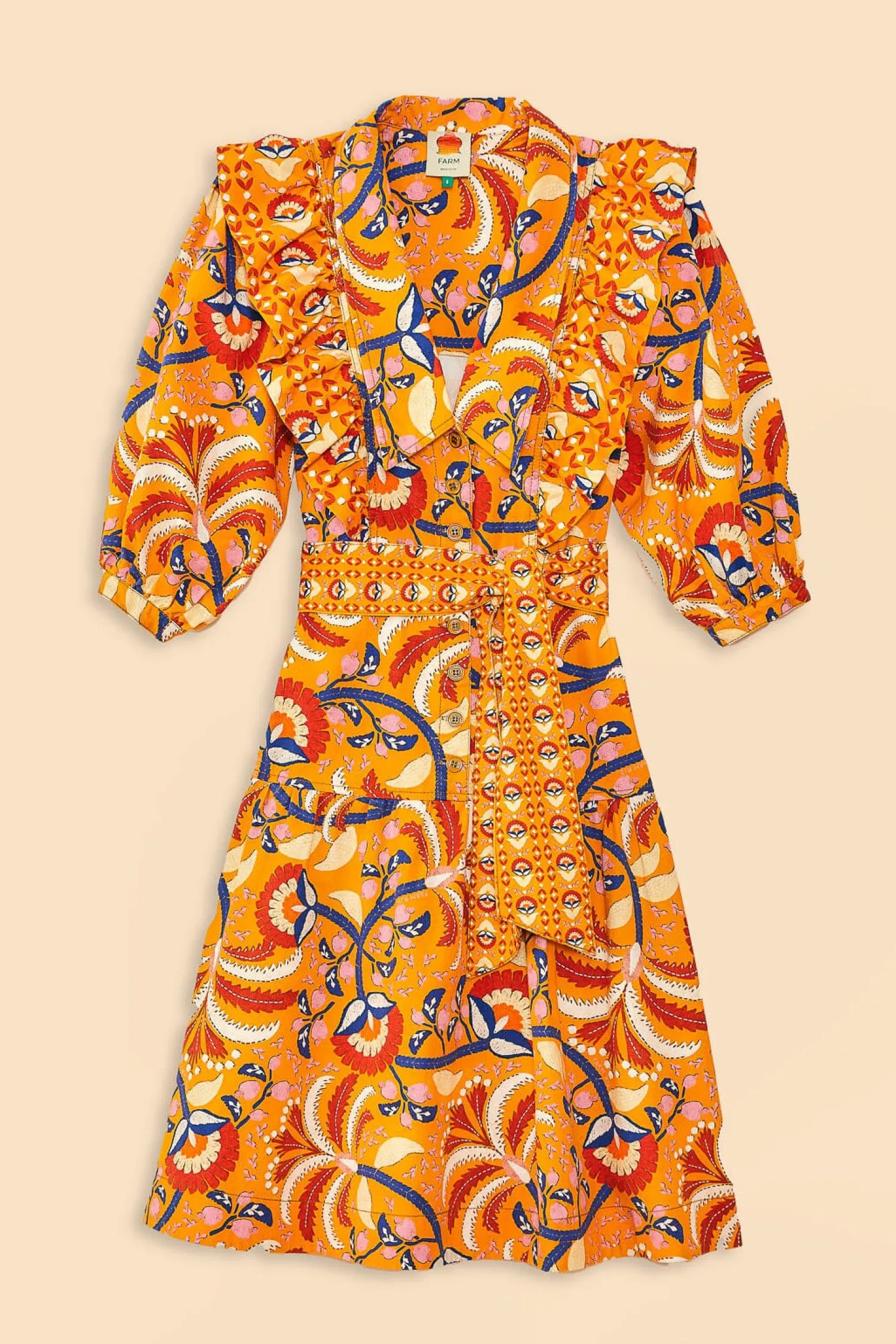 FARM Rio YELLOW PALMS PARTY MIDI DRESS
