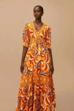 FARM Rio  YELLOW PALMS PARTY SHORT SLEEVE MAXI DRESS