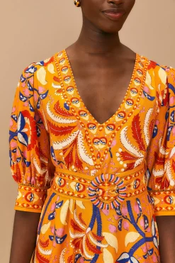 FARM Rio YELLOW PALMS PARTY SHORT SLEEVE MAXI DRESS