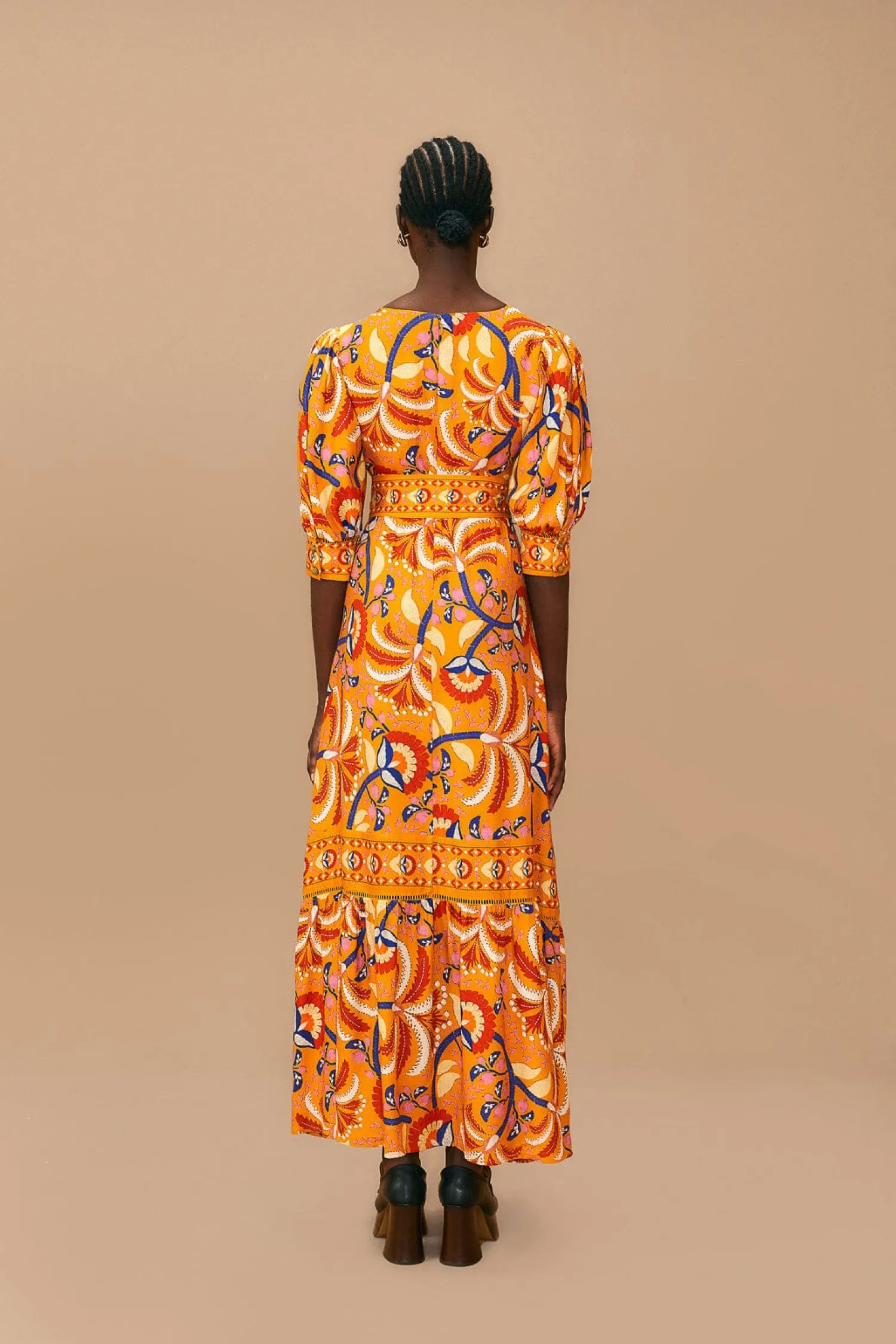 FARM Rio YELLOW PALMS PARTY SHORT SLEEVE MAXI DRESS