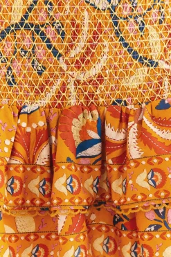 FARM Rio  YELLOW PALMS PARTY SMOCKED MINI SKIRT