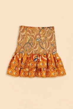FARM Rio  YELLOW PALMS PARTY SMOCKED MINI SKIRT
